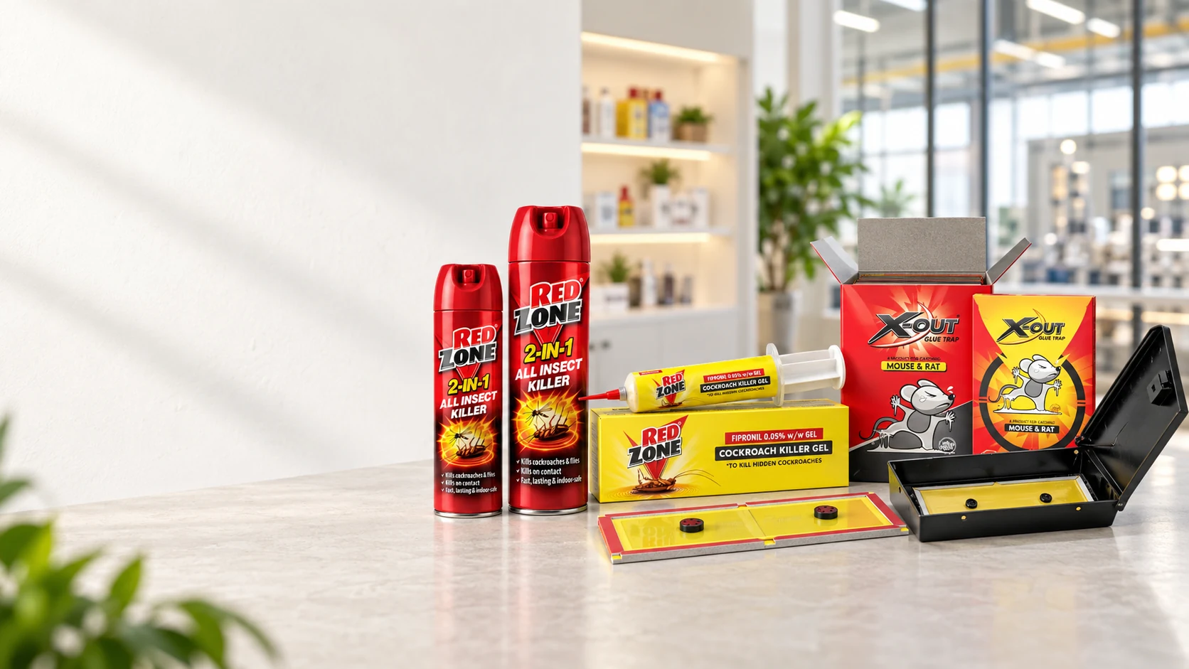 Pelstra pest-management product range in a bright interior