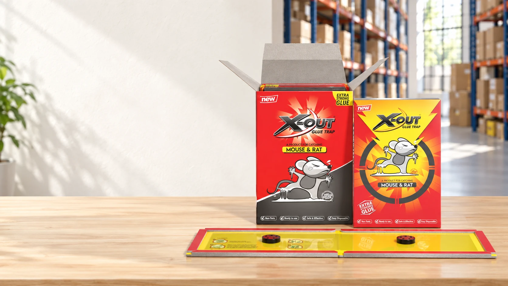 X-Out glue traps in a professional supply setting
